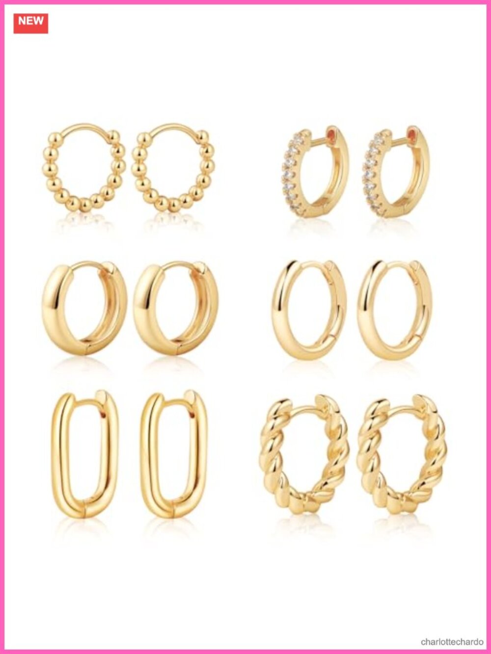14K Gold Plated Chunky Hoop Earrings Set Hypoallergenic Waterproof Jewelry Gift
